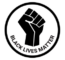 A raised fist symbol above text that says Black Lives Matter.